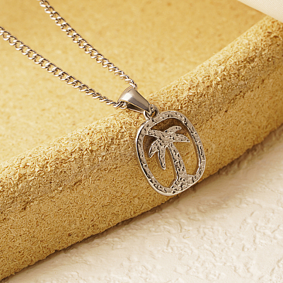 Non-Tarnish Stylish 304 Stainless Steel Coconut Tree Pendant Necklaces for Women's Daily Wear BH4408-2-1