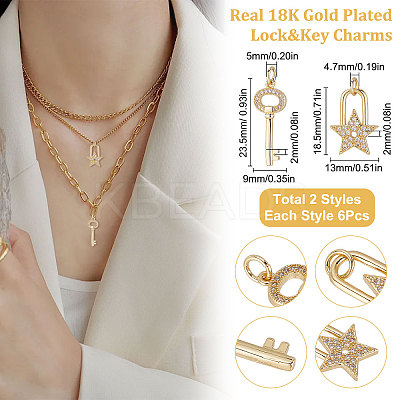 12Pcs 2 Style Brass Micro Pave Clear Cubic Zirconia Beads Pendant KK-BBC0002-96-1