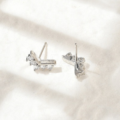 Brass Micro Pave Clear Cubic Zirconia Stud Earrings EJEW-R016-26P-06-1