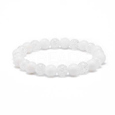 Natural Gemstone & Synthetic Crackle Quartz Round Beaded Stretch Bracelet for Women BJEW-JB08528-1
