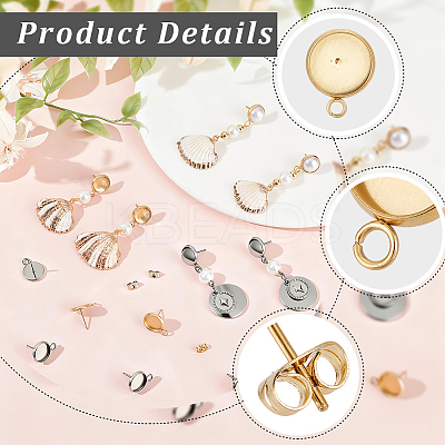 48Pcs 2 Styles Stainless Steel Stud Earring Findings STAS-BBC0010-23B-1
