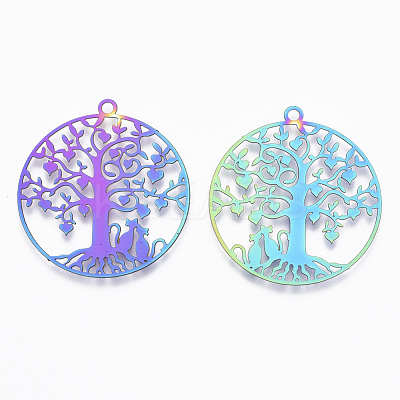 Ion Plating(IP) 201 Stainless Steel Filigree Pendants STAS-T057-21-1