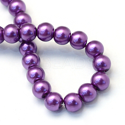 Baking Paint Pearlized Glass Pearl Round Bead Strands X-HY-Q330-8mm-37-1