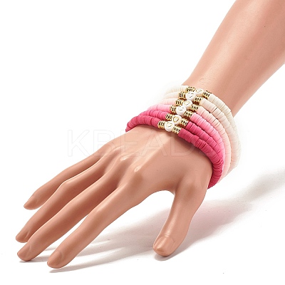 Handmade Polymer Clay Heishi Beads Stretch Bracelets Set with Heart Pattern Beads for Women BJEW-JB07449-1