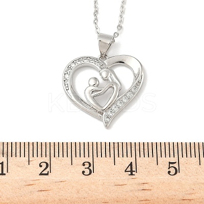 Mother's Day Brass Micro Pave Clear Cubic Zirconia Mother and Baby Heart Pendant Necklaces for Women LS-NJEW-C085-01A-P-1
