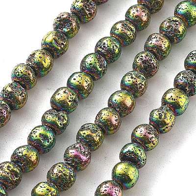 Electroplated Natural Lava Rock Beads Strands G-A251-B01-01H-1