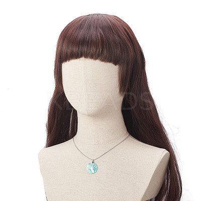 Natural Shell Flat Round Pendant Necklace with Round Snake Chains NJEW-JN04219-1