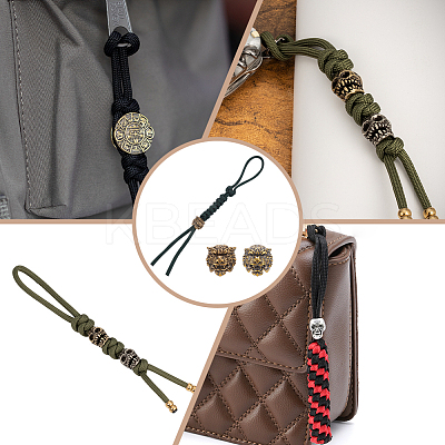 2Pcs 2 Styles Outdoor EDC Tool Brass Parachute Rope European Beads KK-NB0003-61-1