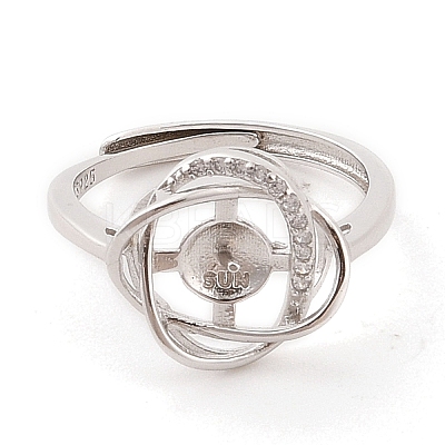 925 Sterling Silver Micro Pave Cubic Zirconia Design Ring Mounts Fittings with Pearl Seat STER-B003-14P-1