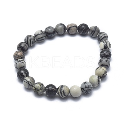 Natural Netstone Bead Stretch Bracelets X-BJEW-K212-B-021-1