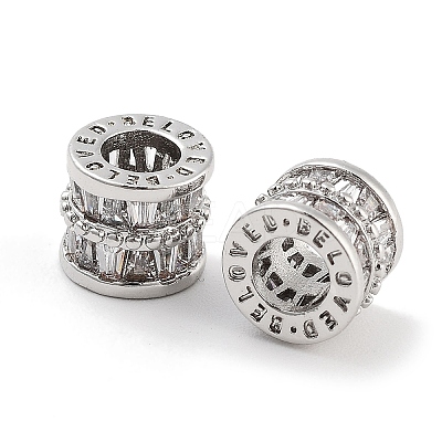 Brass Micro Pave Clear Cubic Zirconia European Beads KK-P271-43P-B-1