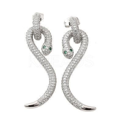 Snake Brass Cubic Zirconia Dangle Stud Earrings for Women EJEW-F367-01B-P-1