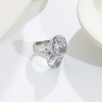 Stainless Steel Pave Cubic Zirconia Finger Rings WG80F2A-02-1