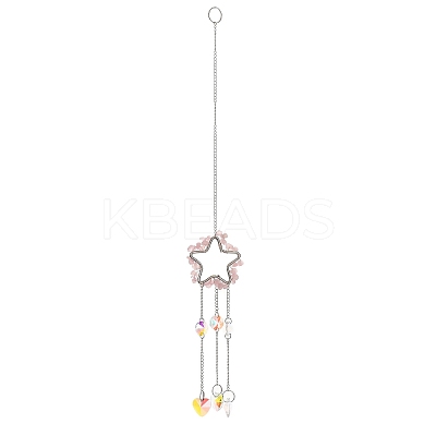 Natural Rose Quartz Chip & Iron Suncatchers HJEW-G028-03B-1