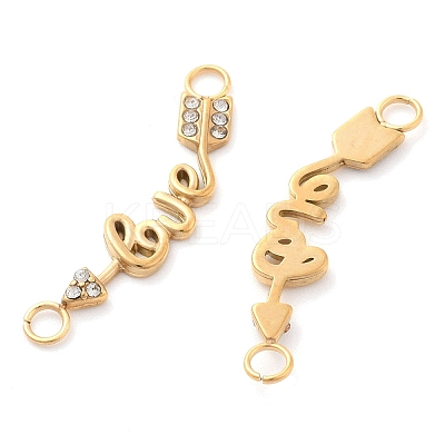 304 Stainless Steel Crystal Rhinestone Word Love Connector Charms STAS-Q340-07G-1