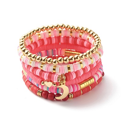 Handmade Polymer Clay Heishi Beads Stretch Bracelets Set BJEW-JB07397-1