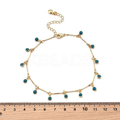 Bohemian Brass Bar Link Chain Marine Blue Enamel Sun Tassel Anklets LS-AJEW-Z046-05G-1