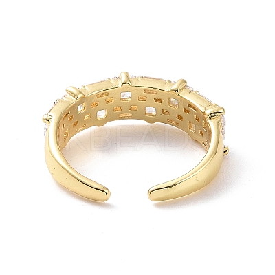 Rectangle Cubic Zirconia Open Cuff Ring RJEW-P035-07G-1