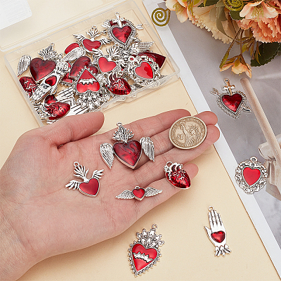 32Pcs 8 Styles Rack Plating Alloy Enamel Pendants FIND-HY0004-25-1
