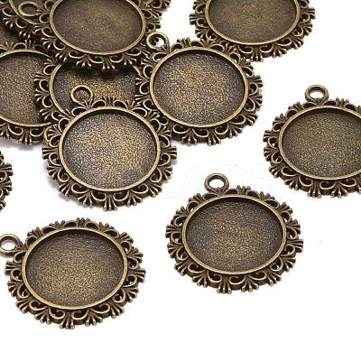 Vintage Flat Round Alloy Pendant Cabochon Settings PALLOY-N0088-66AB-NF-1