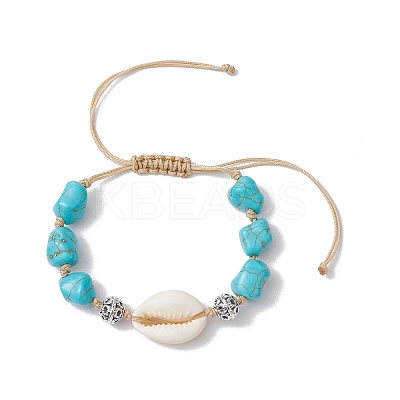 2Pcs Adjustable Synthetic Turquoise Dyed Beads & Natural Cowrie Shell Beaded Braided Bead Bracelets for Women BJEW-JB11544-1
