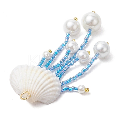 Glass Seed Beaded Jellyfish Pendants PALLOY-MZ00571-03-1