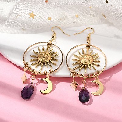 Sun & Moon & Star Alloy Chandelier Earrings EJEW-TA00329-1