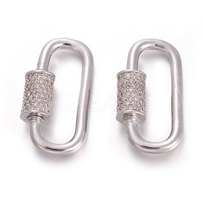 Brass Micro Pave Cubic Zirconia Screw Carabiner Lock Charms ZIRC-E158-14P-1