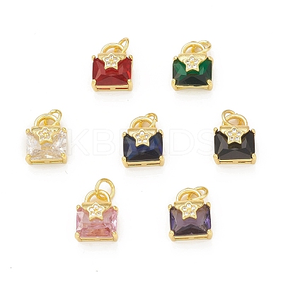 Rack Plating Brass Micro Pave Clear Cubic Zirconia Charms KK-C011-50G-1