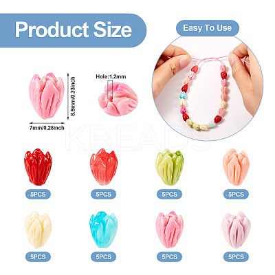 40Pcs 8 Colors Opaque Resin Flower Rose Beads RESI-TA0002-98-1