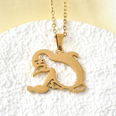 304 Stainless Steel Laser Cut Penguin with Fish Pendant Necklaces for Women Men NJEW-Q032-01B-G-1