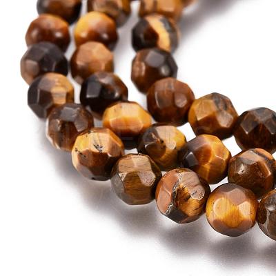 Faceted Grade A Natural Tiger Eye Round Bead Strands X-G-F260-01-4mm-1