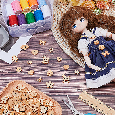 240Pcs 12 Styles 2-Hole Wood Buttons BUTT-WR0001-27-1