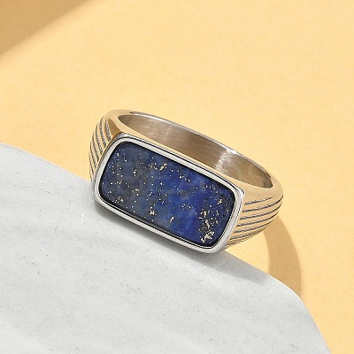 316L Stainless Steel Natural Lapis Lazuli Finger Rings for Women RJEW-U054-02C-03P-1