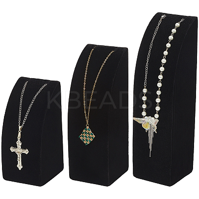 3Pcs 3 Sizes Vertical Wooden Covered with Velvet Necklace Display Stands NDIS-WH20001-03B-1