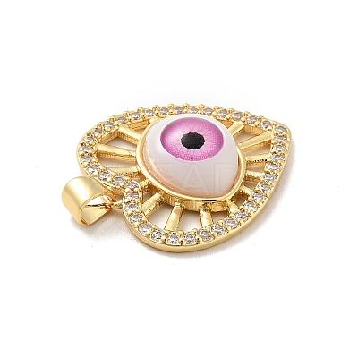 Heart with Eye Brass Micro Pave Clear Cubic Zirconia Pendants KK-G419-07G-04-1