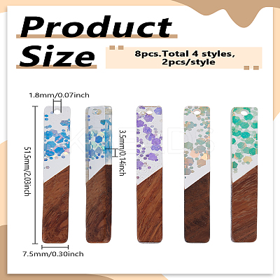 8Pcs 4 Colors Transparent Resin & Walnut Wood Big Pendants WOOD-LP0001-31-1