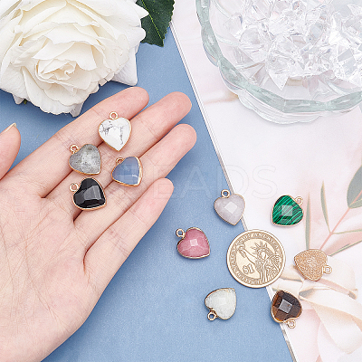 10rolls 10 Style Electroplate Labradorite & White Jade & Amazonite & Tiger Eye & Picture Jasper & White Jade & Rose Quartz & Howlite & Malachite Gemstone Pendants G-AR0003-95G-1