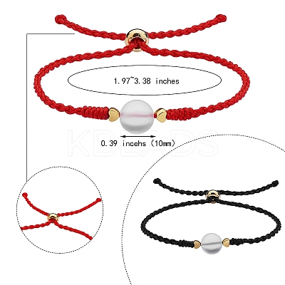2Pcs 2 Colors Synthetic Moonstone Round Beaded Slider Bracelet BJEW-SW00057-02-1