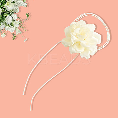 1Pc Retro Cloth Rose Flower Waxed Cord Wrap Choker Necklaces for Women NJEW-CP0001-05C-1