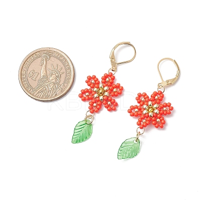 304 Stainless Steel Flower with Leaf Leverback Earrings EJEW-MZ00456-1