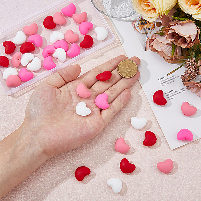 40Pcs 4 Colors Heart Food Grade Eco-Friendly Silicone Beads SIL-DC0001-77-1