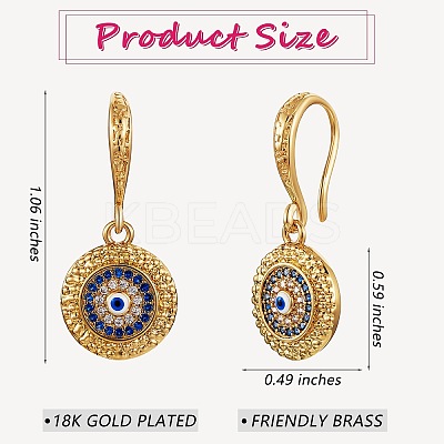 Cubic Zirconia Flat Round with Evil Eye Dangle Earrings EJEW-SW00011-03-1