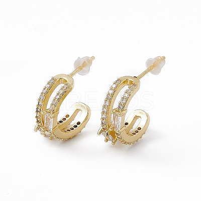 Clear Cubic Zirconia C-Shape Stud Earrings EJEW-I270-05G-1
