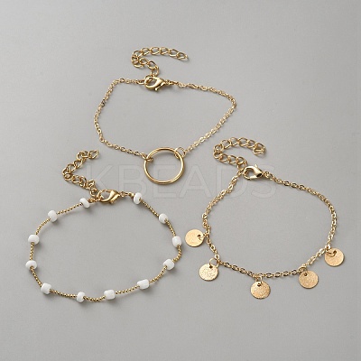 3Pcs 3 Styles Iron Link and Charm Bracelet Sets BJEW-WH0041-09-1