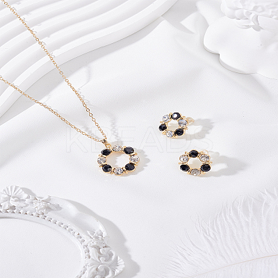 Wreath Alloy Rhinestone Pendant Necklace & Stud Earring Sets SJEW-LP0001-56C-1