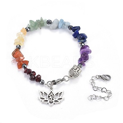 Natural & Synthetic Mixed Stone Charm Bracelets X-BJEW-JB04267-1