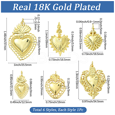 6Pcs 6 Styles Brass Micro Pave Cubic Zirconia Pendants KK-SC0006-91-1