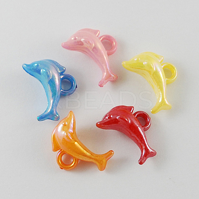 Opaque AB Color Acrylic Dolphin Charms X-SACR-R697-M5-1