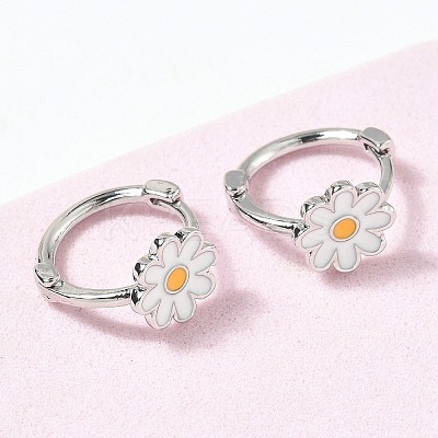 Daisy Brass Enamel Hoop Earrings for Women EJEW-G434-02P-1